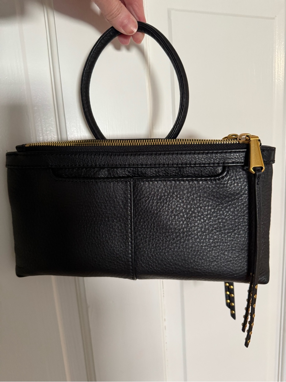 HOBO Sable Crossbody Bag - Black Pebbled Leather with Gold Studs - Picture 6 of 7